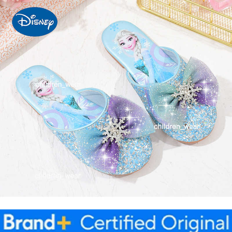 Disney Girls Sandals Slippers Frozen Princess Elsa Sequin Bow Rhinestone Shoes Childrens Summer Slippers Pink Blue Shoes H260303