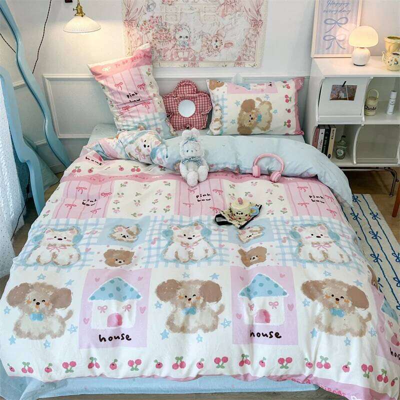 Four-piece set of pure cotton graffiti oil painting dog printing simple modern bed bedding household universal in all seasons W260302