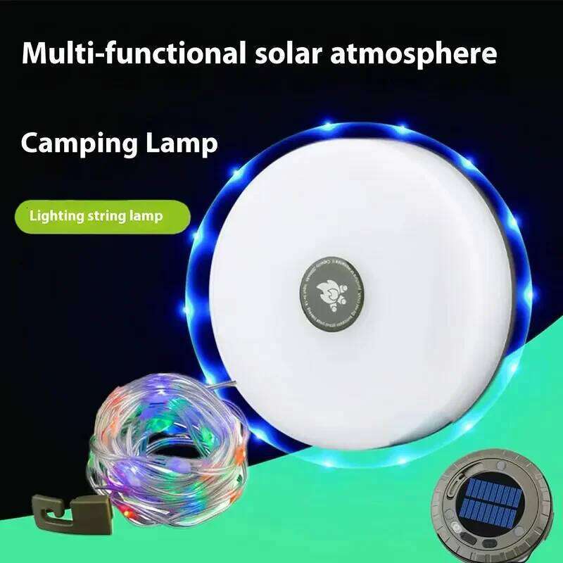 Solar Camping Lamps Rechargeable 10m String Lanterns Outdoor Waterproof Tent RGB Atmosphere Storage Light with Hook S260302
