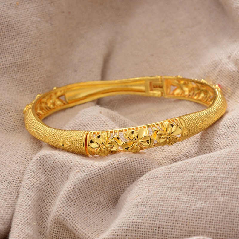 Women's Gold Plated Bangle Flower Phoenix Craft Hollow Adjustable Open Elegant Cuff Bracelet Chinese Style Exquisite Fashion Jewelry Gift For Lad