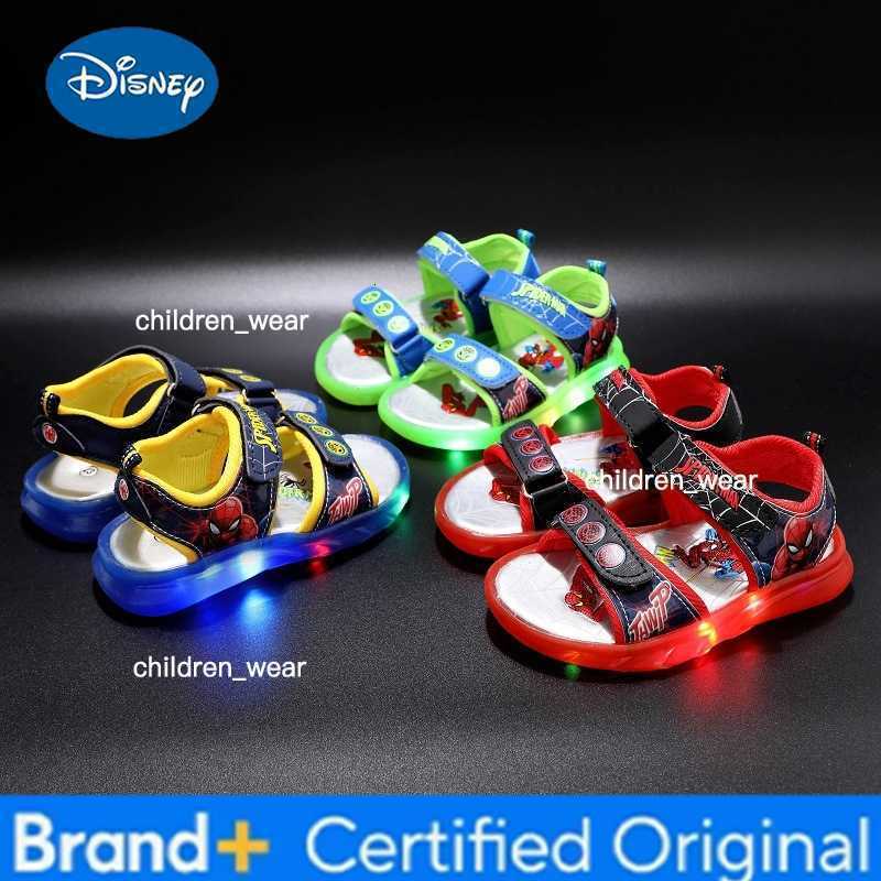 Disney Cartoon Childrens Casual Shoes LED Light Sandals Shining Summer Beach Open Peep Toe Red Black Sandals Size 21-31 H260303