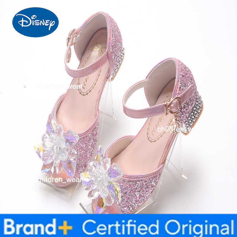 Disney New Girls Sandals Diamond Flower Latin Dance Kids Shoes Children High Heel Crystal Glitter Princess Party Dress Wedding Shoes H260303