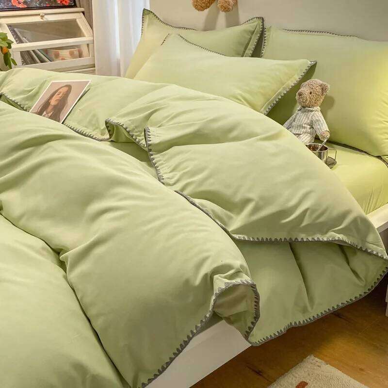 Solid Color Simple Bed Set with Shell Edge Class A Soft and Skin Friendly Not Fading Bedclothes Single Queen Size Bedding Sets W260302