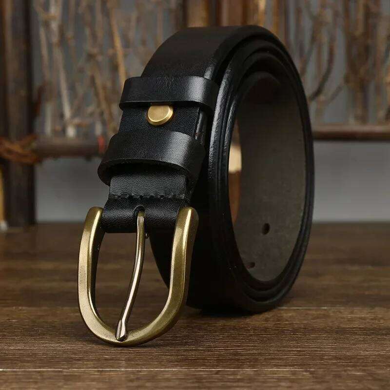 3.3CM Top Cow Genuine Leather Belts for Men Luxury Designer High Quality Copper Brass Buckle Vintage Cowboy Jeans Male Belt S260228