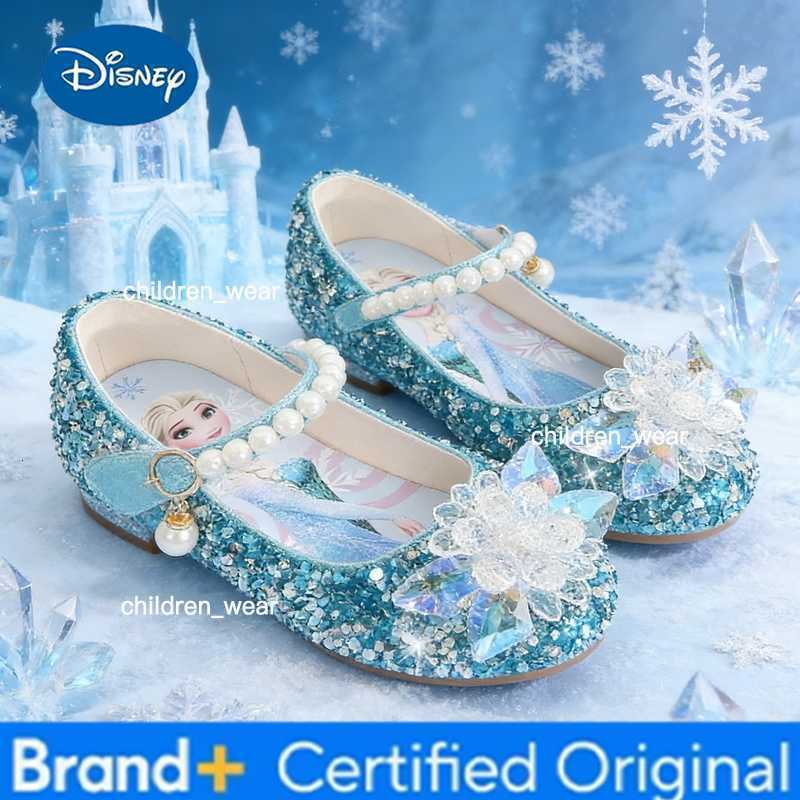 Disney Girls Shoes Frozen Elsa Princess Soft Sole Shoes Summer Childrens Crystal Pearly Shiny Girls Pink Blue Shoes H2603031