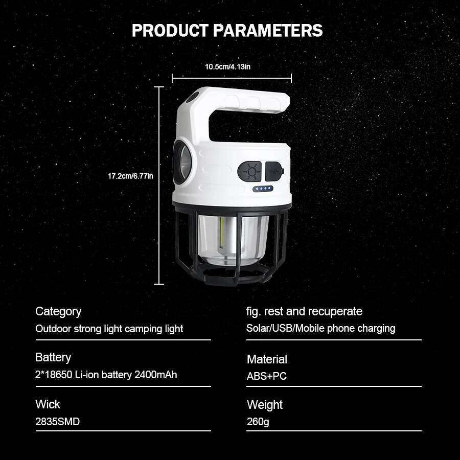 Solar LED Camping Light USB C Rechargeable Outdoor Waterproof Tent With Hook Portable Lanterns Emergency Lights Lamp S260302