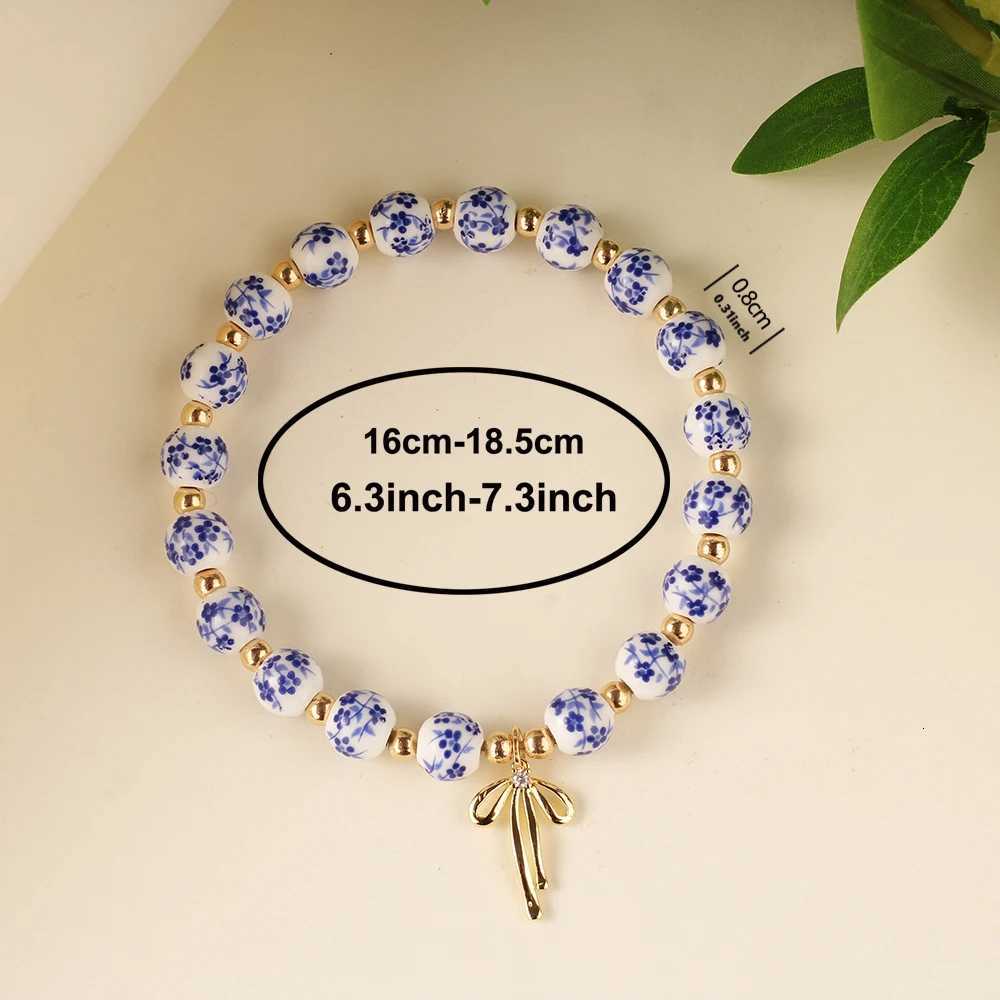 gold jewelry bow bracelets for women blue and white porcelain ceramics beaded bangles jewellery pulseras H260303