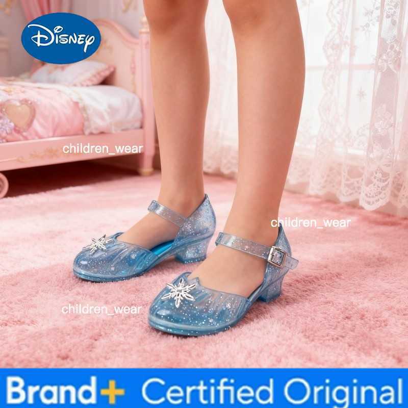 Disney Childrens Sandals Summer Crystal Shoes Classic Frozen Princess Elsa Jelly High Heels Party Dance Blue Shoes Size 26-35 H260303