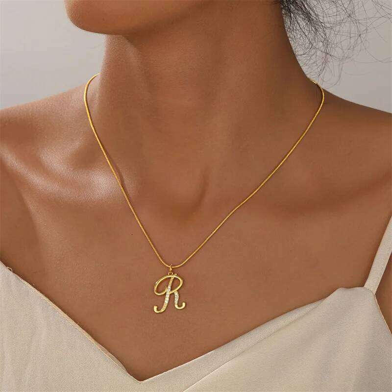 Gold Color Letter Pendant Necklace for Women Zircon Crystal Snake Chain Choker Alphabet Irregular A-Z Accessories Jewelry Gifts Y260302