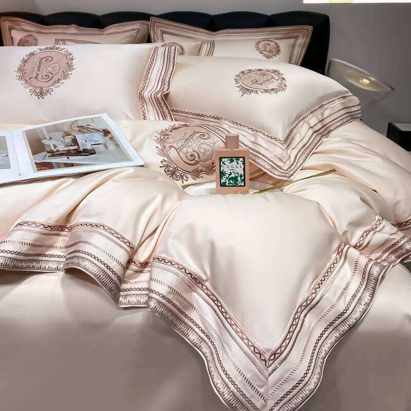 Luxury Embroidery Bedding Sets 1000TC Egyptian Cotton Champagne White Red Duvet Cover Bed Sheet/Fitted Sheet Pillowcases 4Pcs W260302