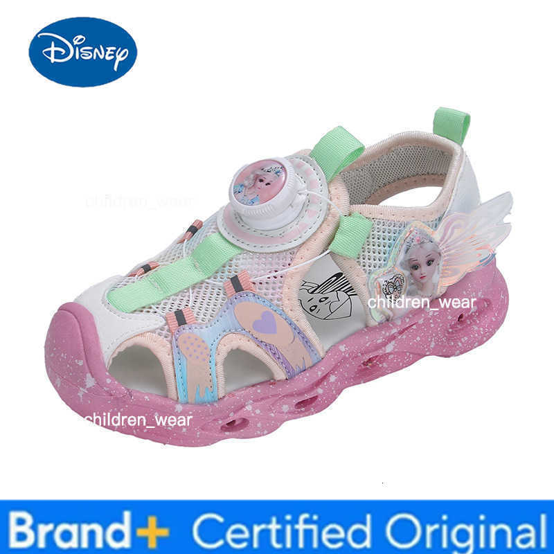 Disney KidsSandals Led Light Elsa Princess Frozen Buckle PU Leather Summer Shoes For Girls Anti-slip Breathable Pink Purple Size 22-36 H260303