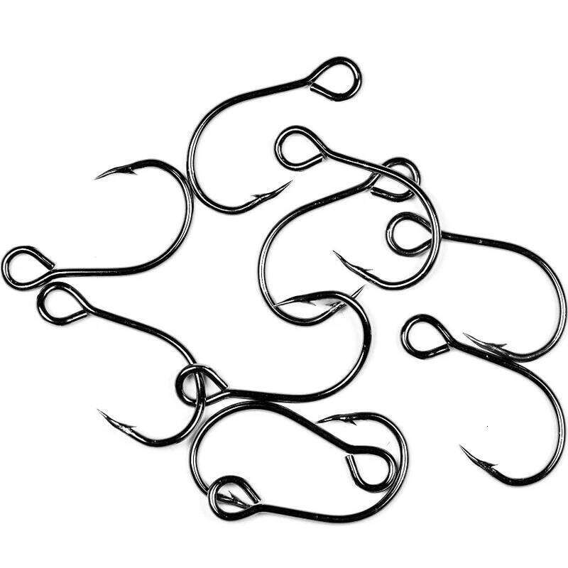 50pcs Size 8#-2/0# for Fishing Lure Replacement Single Fish Bait Inline Hook Big Eye Sharp High Carbon Steel Z260228