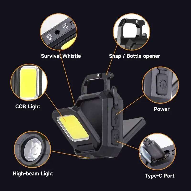 COB Keychain Work with Dual Source 5Mode Rechargeable High Lumens Portable LED Light for Camping Hiking Running S260302