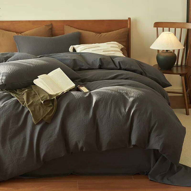 Pure three-layer yarn four-piece set 100 cotton bedding simple quilt cover sheet three-piece bed hat W260302