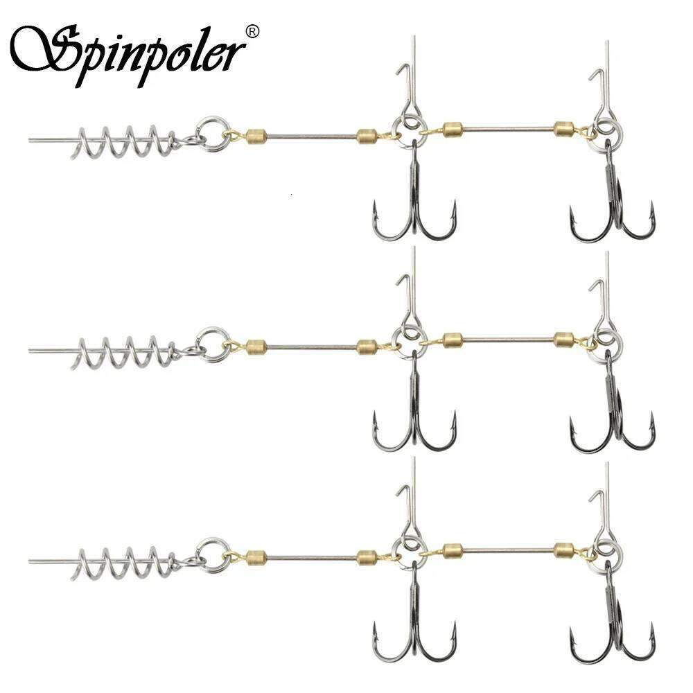 Spinpoler Belly Hook Stinger for softbait pike Double fishing hooks #6 #1 #1/0 Cork Screw Shad Spin Rig Tackle Pesca Z260228