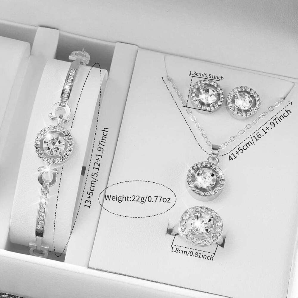 6PCS/Set Luxury Rhinestone Women's Silver Band Ladies Roma Dial Quartz Watch Jewelry SetWithout Box XJ260303