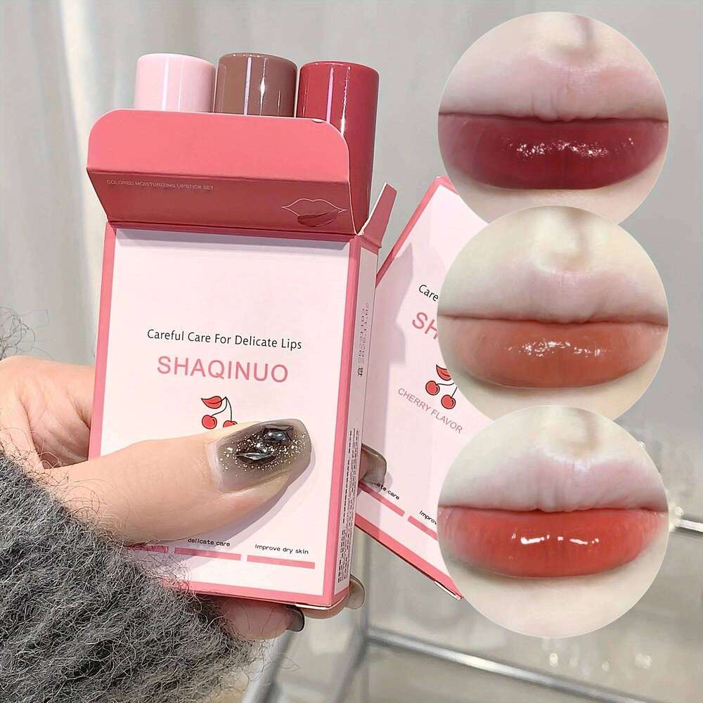 3pcs Moisturizing Lipstick Set Hydrating Tinted Balm Soft Tender Lip Dryness Improvement Plumping And Smooth Variety H260302