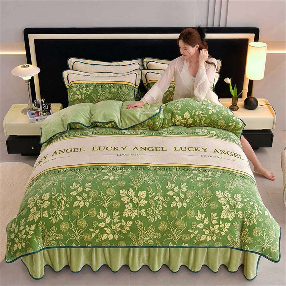 Light Luxury Milk Velvet Four-Piece Set Class A Double Autumn Winter Warm Anti-static Fleece Duvet Cover Bed Sheet Bedding Sets W260302 W260302
