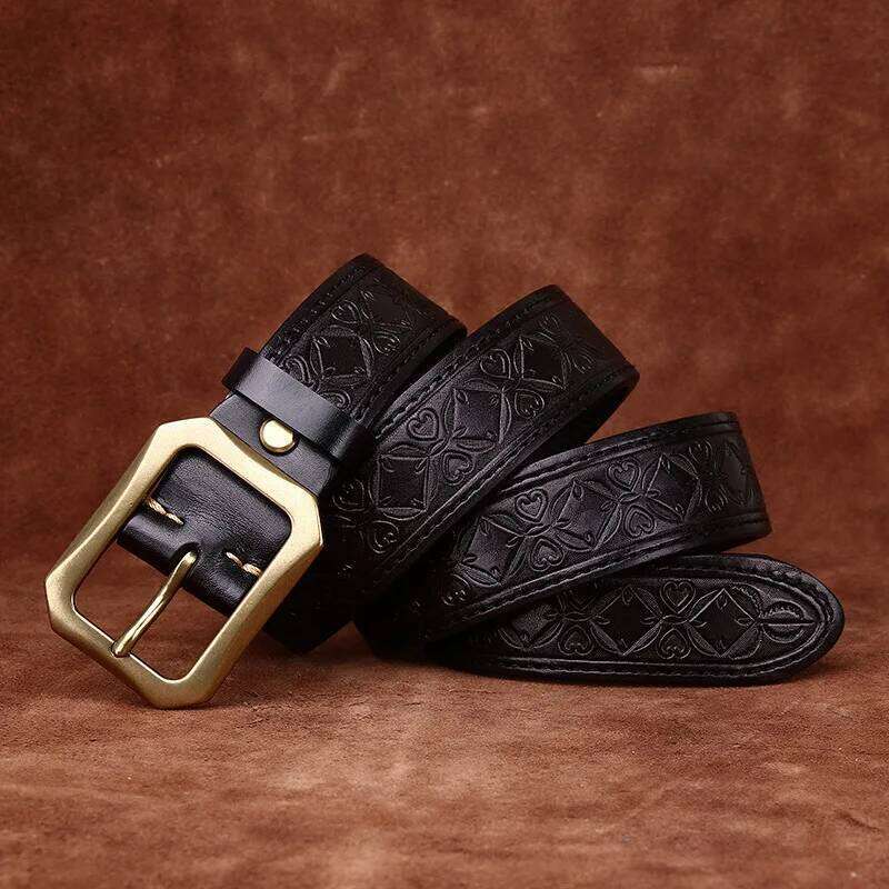 3.8CM Thick Cowhide Copper Buckle Genuine Leather Casual Jeans Belt Men High Quality Embossing Retro Luxury Male Strap Cintos S260228