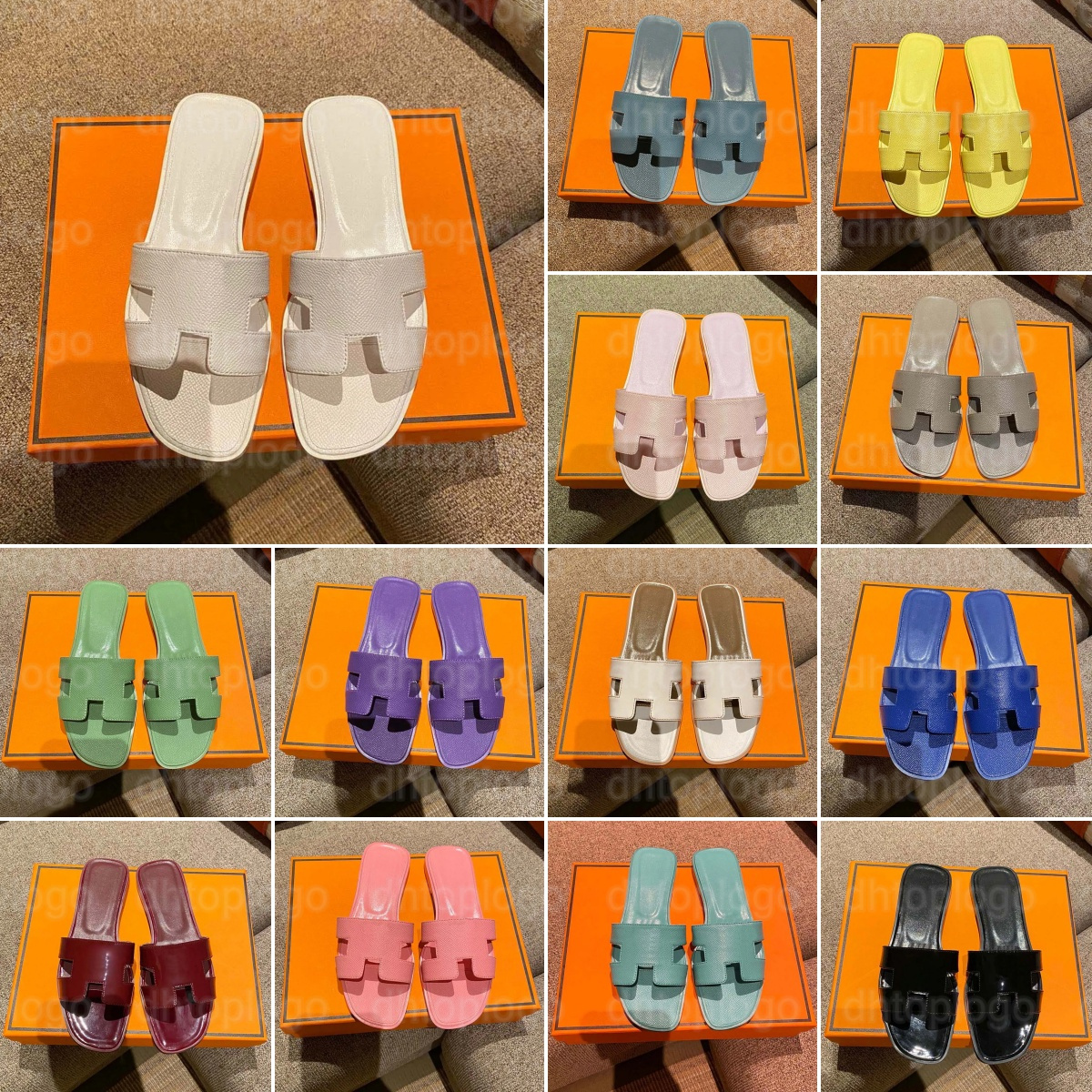Designer slides H Letter Slippers Women Sandal Luxury Designer Lady Gentlemen Colorful Canvas Letter Anatomic Leather slide