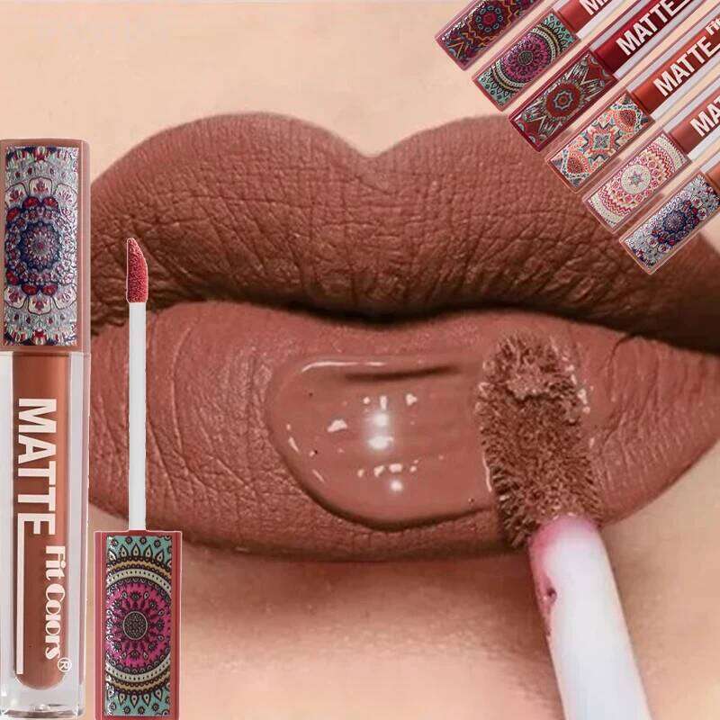6Colors Matte Lipstick Waterproof Velvet Texture Liquid Lip Gloss Bohemian Style Earth Brown Lasting Non-stick Cup Lips Makeup H260302