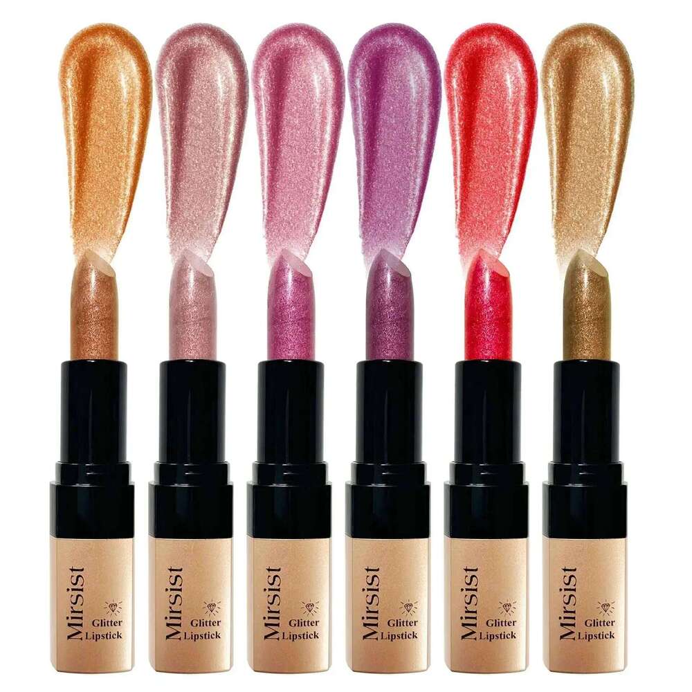 Diamond Gloss Pearlescent Glitter Metallic Shine 6 Color Plump Lipstick Waterproof Long Lasting Lip Makeup H260302