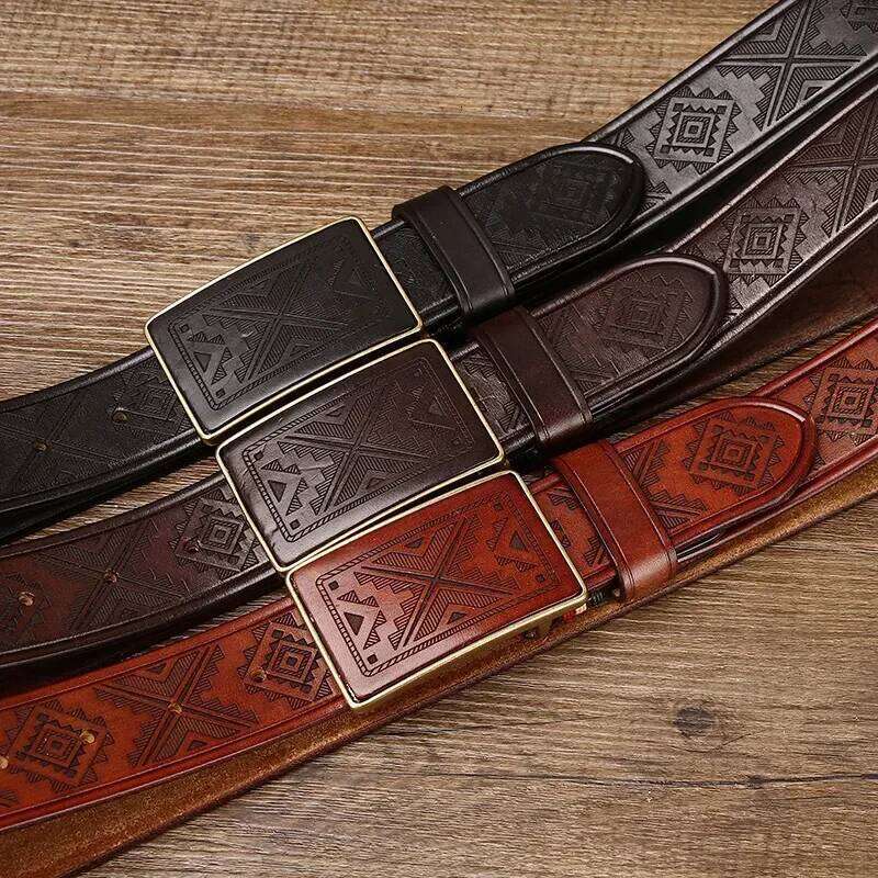 3.8CM Thick Cowhide Copper Smooth Buckle Genuine Leather Casual Jeans Cowboy Belt Men High Quality Luxury Male Strap Cintos S260228
