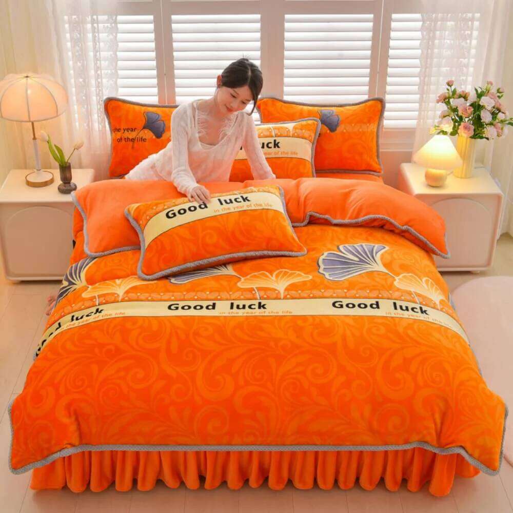Winter Class A Milk Four-Piece Set Thickened Warm Fleece Home Anti-static Duvet Cover Bed Sheet King Queen Bedding Sets W260302