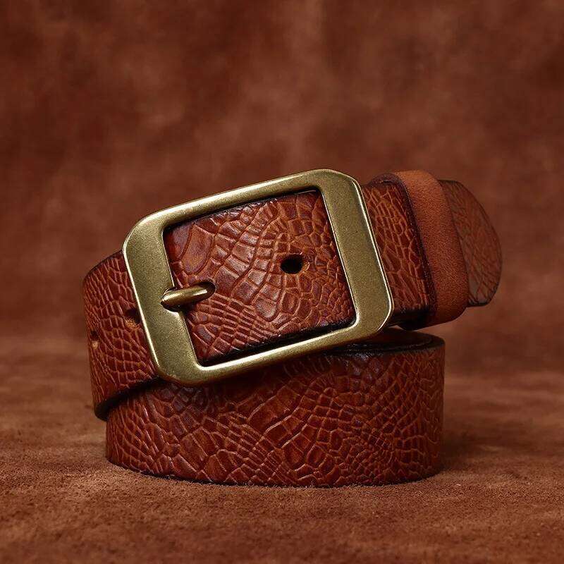 3.8CM Pure Cowhide High Quality Genuine Leather Belts for Men Brand Strap Male Brass Buckle Fancy Vintage Jeans Cowboy Cintos S260228