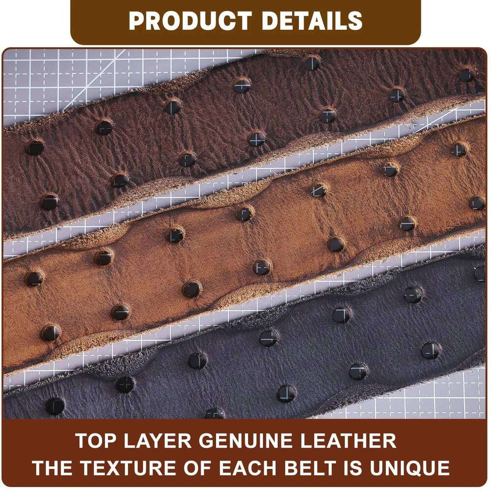 Vintage Genuine Leather Men's Copper Buckle, Handmade Casual Double Pin Buckle Belt With Gift Box, Thickened Top-layer S260228