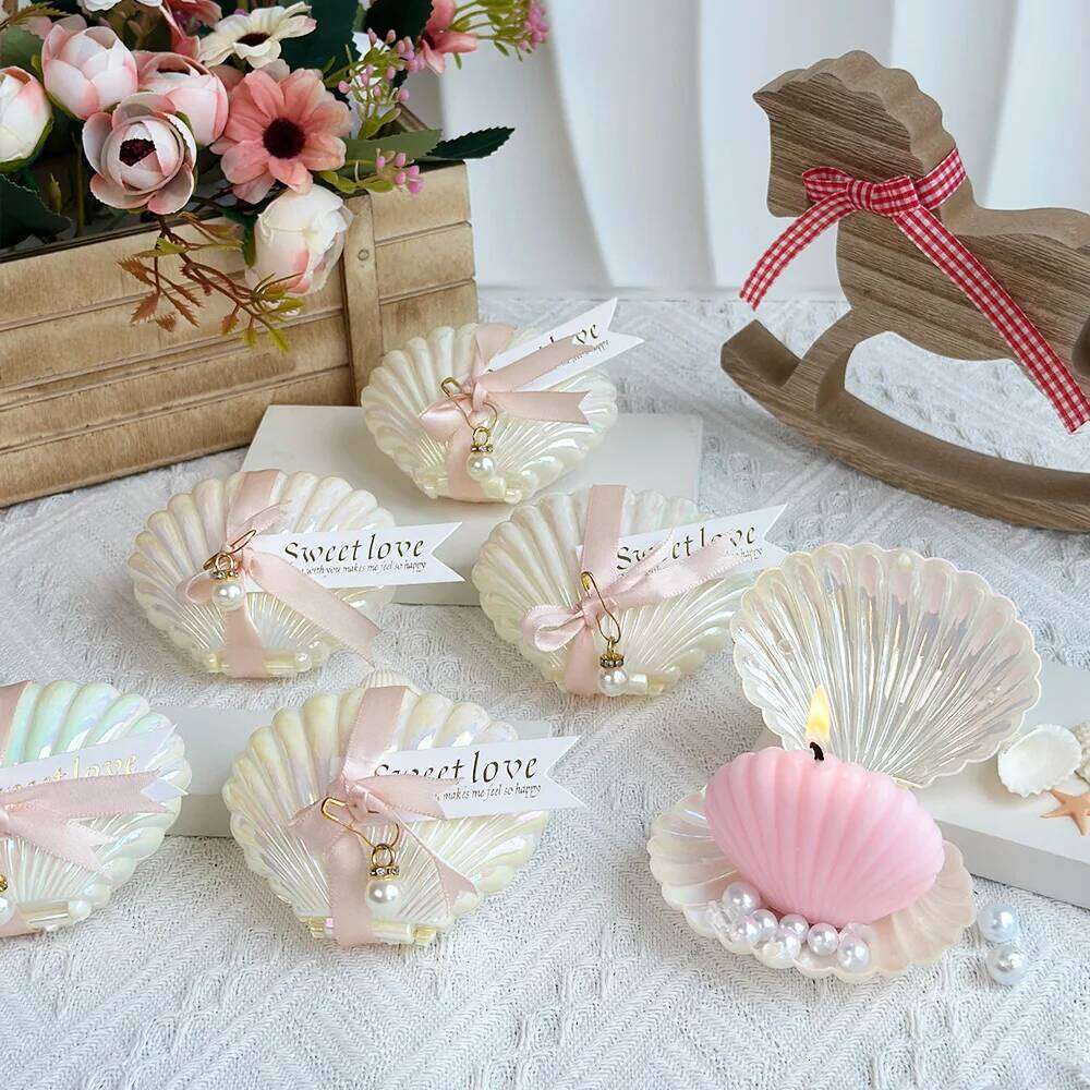 10 Sets Freesia Scented Shell Pearl Set Wedding Favors Candles for Guests BabyShower Gifts Home Decor W260303