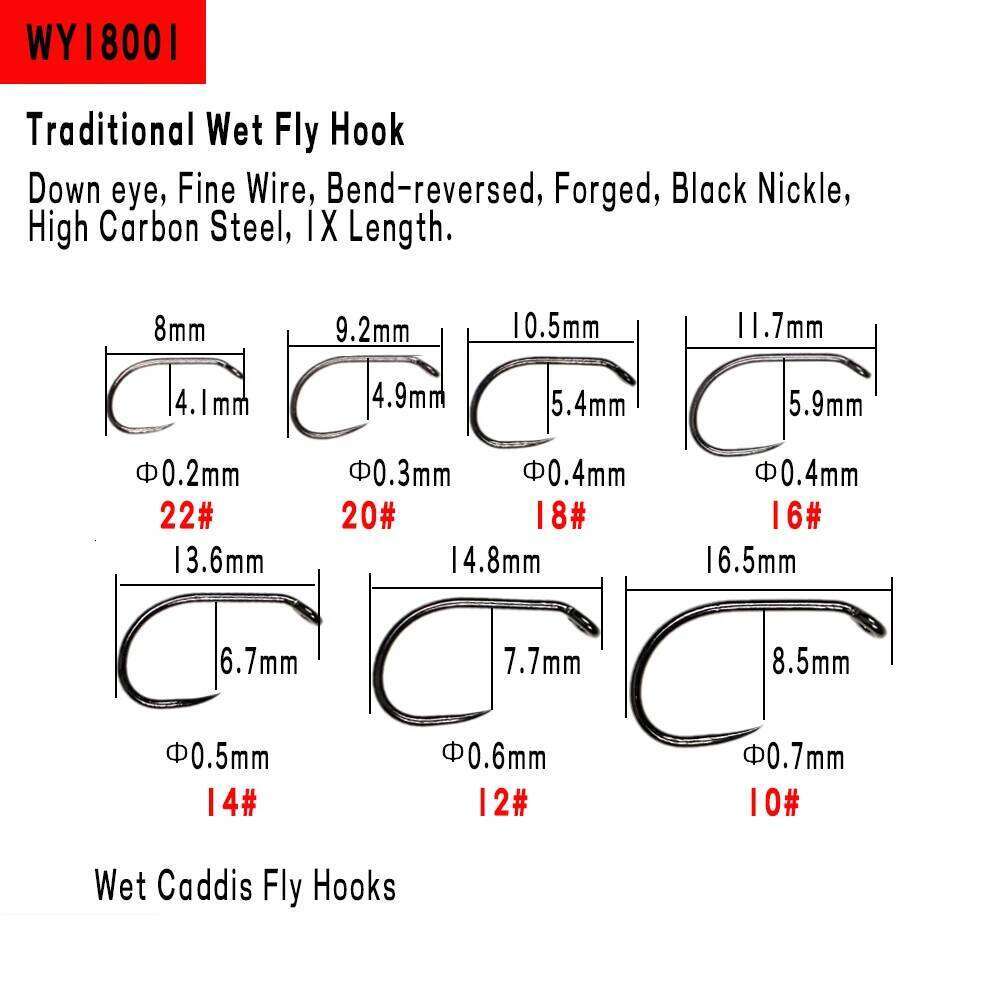 WIFREO 50pcs High Carbon Steel Fishing 8#~22# Dry&Wet&Nymph&Shrimp Caddis Pupa Streamer Fly Tying Hooks Z260228