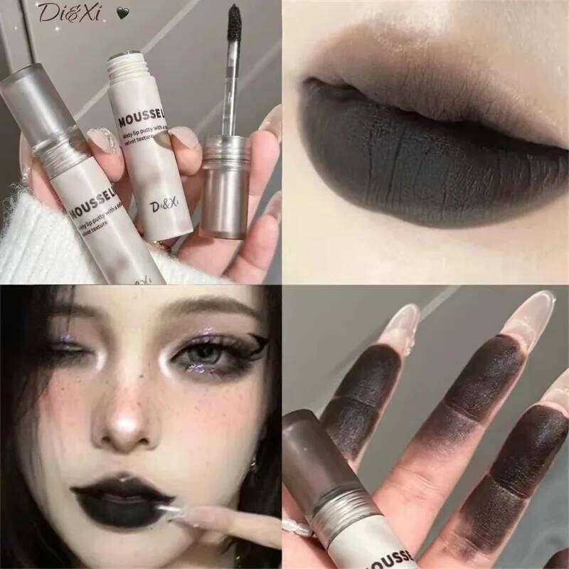 Matte Black Lipstick Waterproof Mousse Mud Nude Brown Gothic Velvet Moisturize Silky Gloss Non-stick Lip Makeup H260302