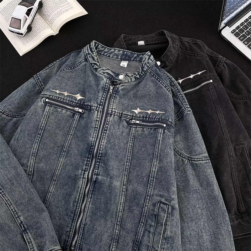 Vintge Wshed Pdded Shoulder Short Ptchwork Denim Jcket For Designer Jacket Men Nd Women With Distressed Clenfit Design Anlysis Trendy Jcket