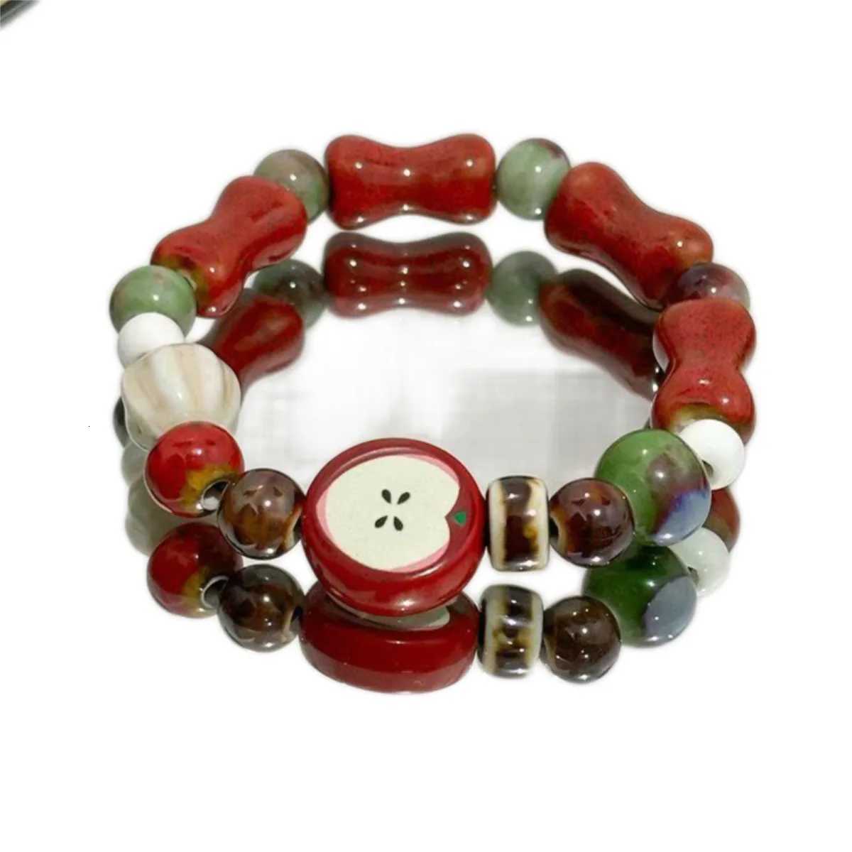 Retro imitation Apple Ceramic Bead Bracelet Cute Color Mixed Star Women Bracelet Fashion DesignTrend Accessories H260303