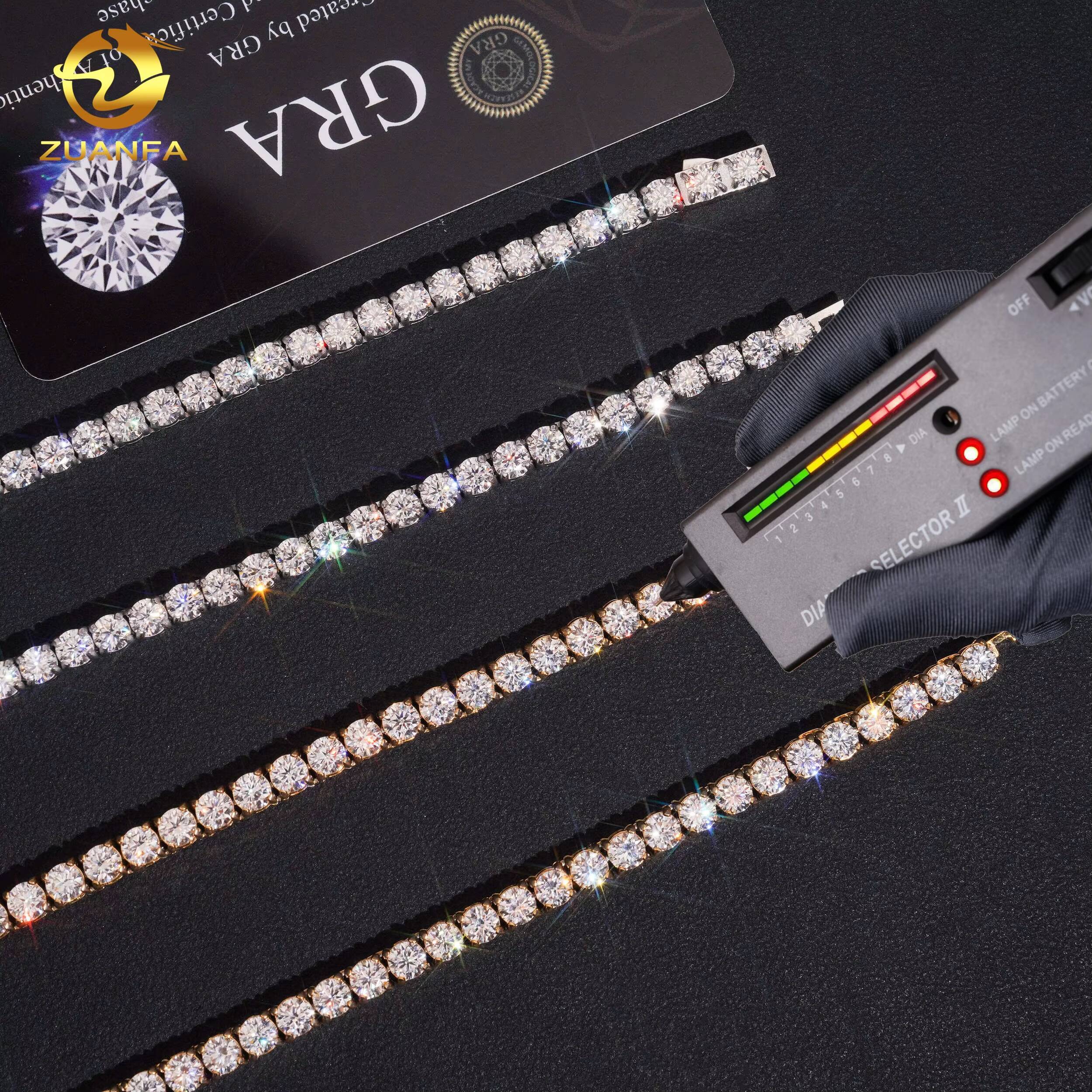 High Quality VVS Moissanite Necklace 4mm Bracelet Hip Hop Moissanite Jewelry Iced Out Diamond 316L Stainless Steel Tennis Chain