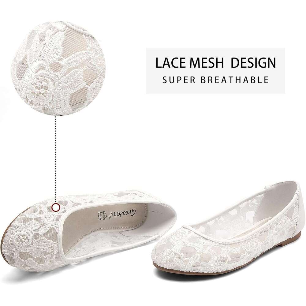 Women S Ballet Round Toe Slip On Lace Ballerina Flat Comfortable Wedding Casual Dressy Floral Flats Shoes
