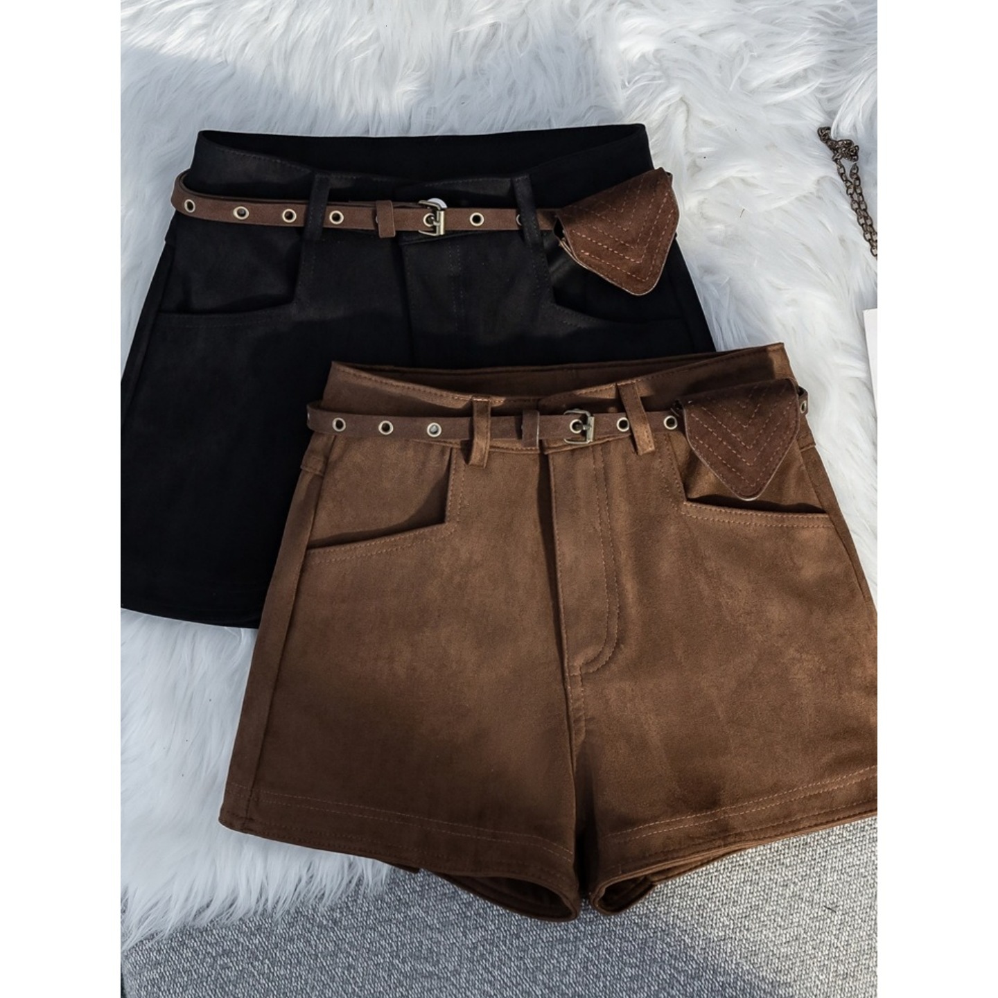 Melrd Super Stylish Brown Suede Designer Pnts Shorts For Women Autumn Outerwer Americn Style Hot Girl Cool A-line Leggings Boot Shorts