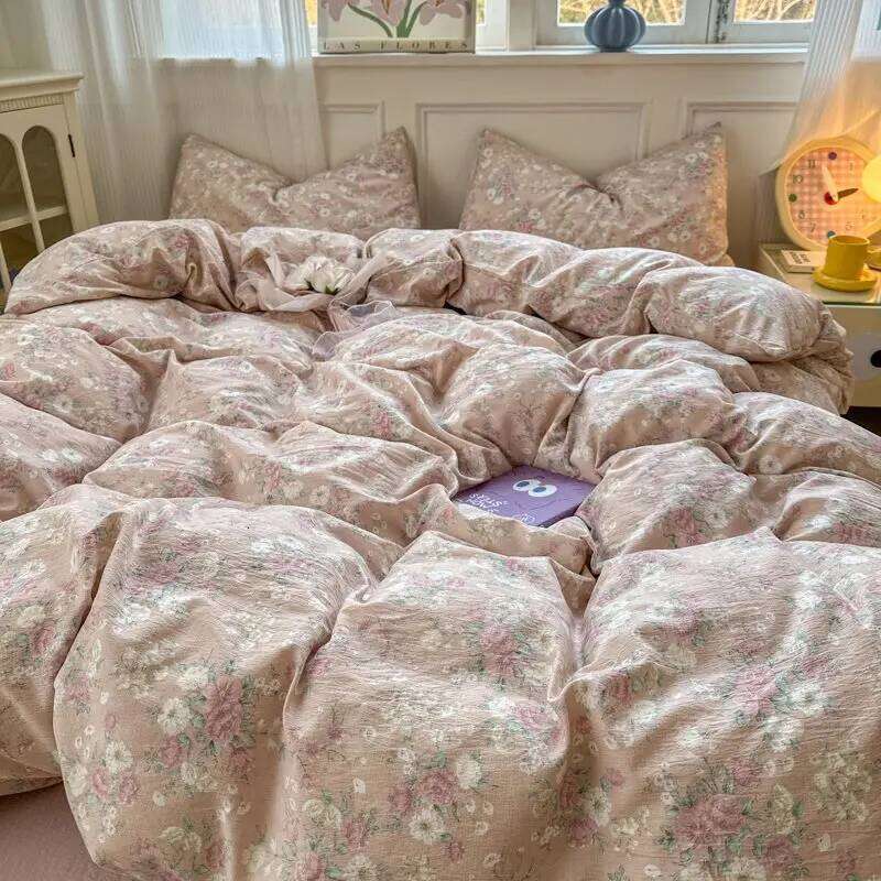 Four-piece set household Class A pure cotton four-season universal quilt cover bed sheet simple plant flower printing and dyeing W260302