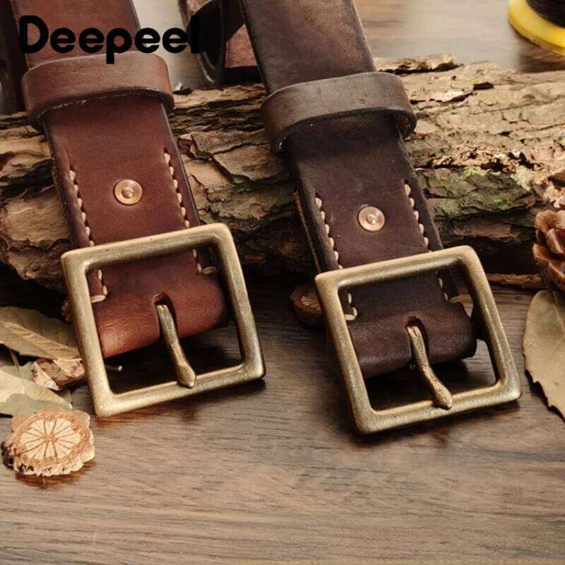 Deepeel 38/43mm Fashion Perforated Belt Genuine Leather Belts for Men High Quality Vintage Pin Buckle Jeans Waistband Accessory S260228
