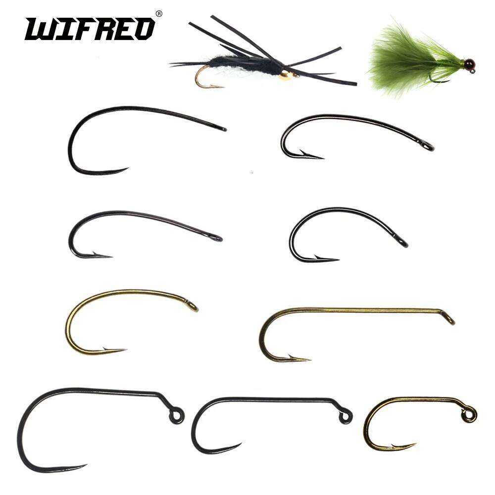 Wifreo 50pcs #1-#24 High Carbon Steel Tying Hook Dry Wet Shrimp Caddis Fly Hooks Trout Lure Baits Fishing Tackle Z260228