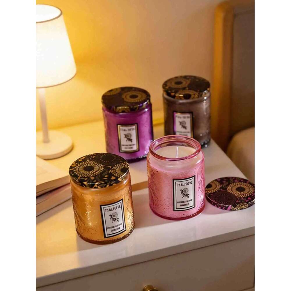 Aromatherapy Creative Relief Glass Cup Smokeless Handmade Soy Wax Jar Fragrance Souvenir Candle W260303