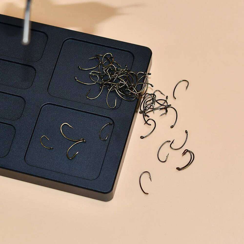 Topranc 100PCS Bronzed Color Barbed Curved Shank Scud Nymph Fly Tying High Carbon Fish Hook Size #8 #10 #12 #14 Z260228