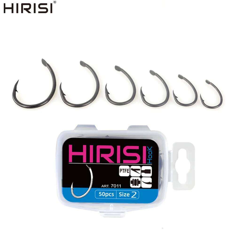 Hirisi 50Pcs PTFE Coating Barbed Carp Fishing Barb Hooks Accessories 7011 Z260228