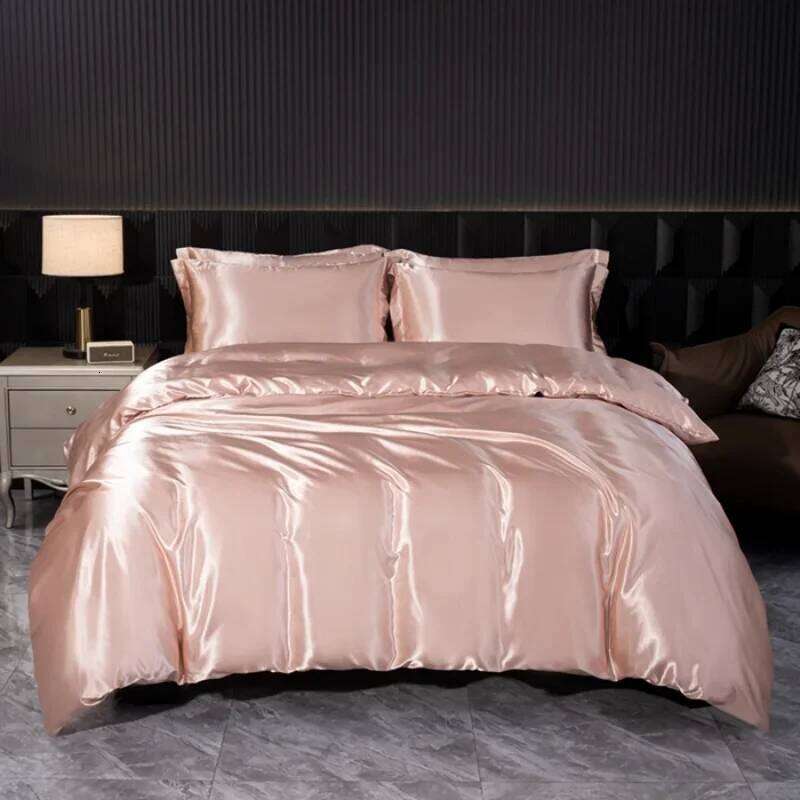 Solid Silk Bedding Set with Duvet Cover Bed Sheet Pillowcases Luxury Satin Single Double Bedsheet King Queen Twin Size W260302 W260302