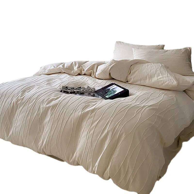 Customizable washed cotton three-dimensional jacquard simple Japanese old money wind four-piece set 100 bed sheet quilt cover W260302