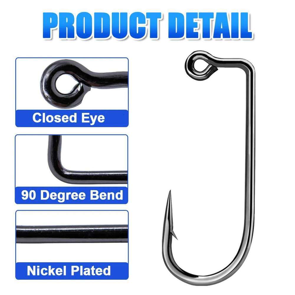 FishTrip Fishing 50pcs 90 Degree Jig High Carbon Steel Long Shank Soft Plastic Mold Aberdeen Hook Saltwater Z260228