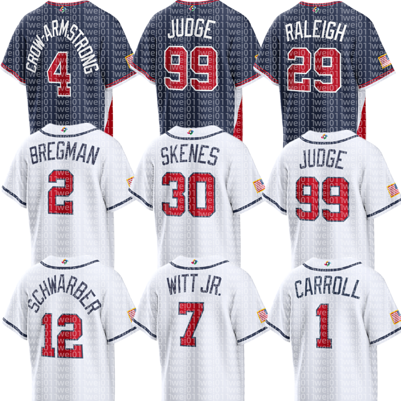 2026 World USA Custom Baseball Jersey Pete Crow-Armstrong Cal Raleigh Aaron Judge Bobby Witt Jr. Tarik Skubal Bryce Harper Kyle Schwarber Alex Bregman Ernie Clement