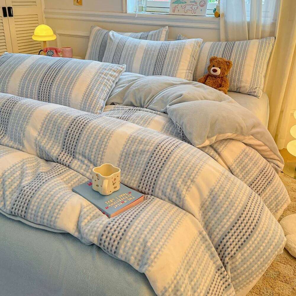 Class A Thickened Milk Velvet Four-Piece Winter Warm Duvet Quilt Cover Bed Sheet Pillowcase Soft Bedding Set W260302 W260302