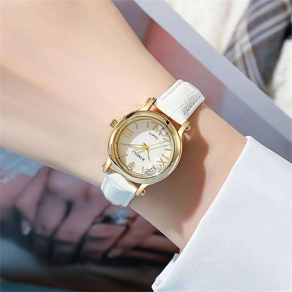 Fashion 2025 New Small Ladies Simple Roller Ball Quartz Watch Business White Leather Women's Dress Gift Clock Wristwatch XJ260303